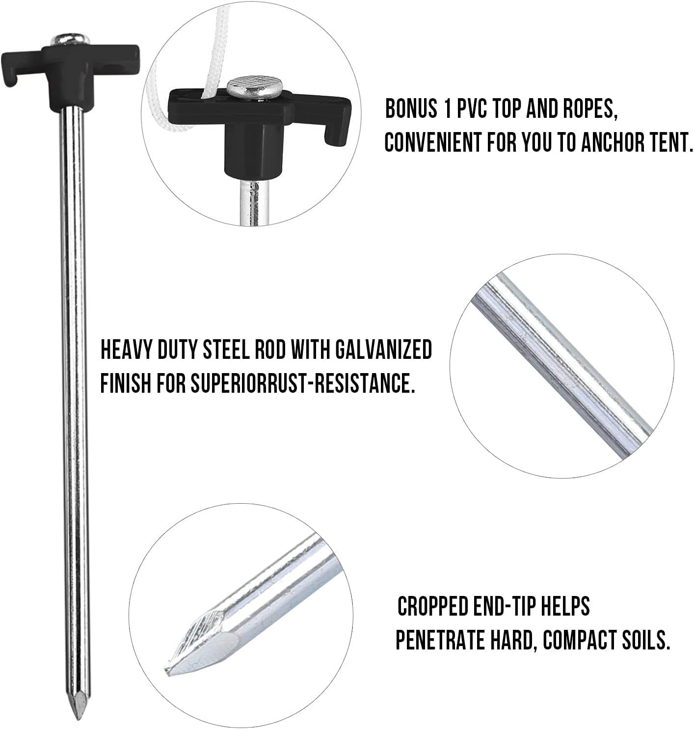 ABCCANOPY 11 Inch Tent Stakes 10 Pcs Non-Rust Metal Ground Anchors, Heavy Duty Spikes with 4 Ropes for Outdoor Camping, Orange
