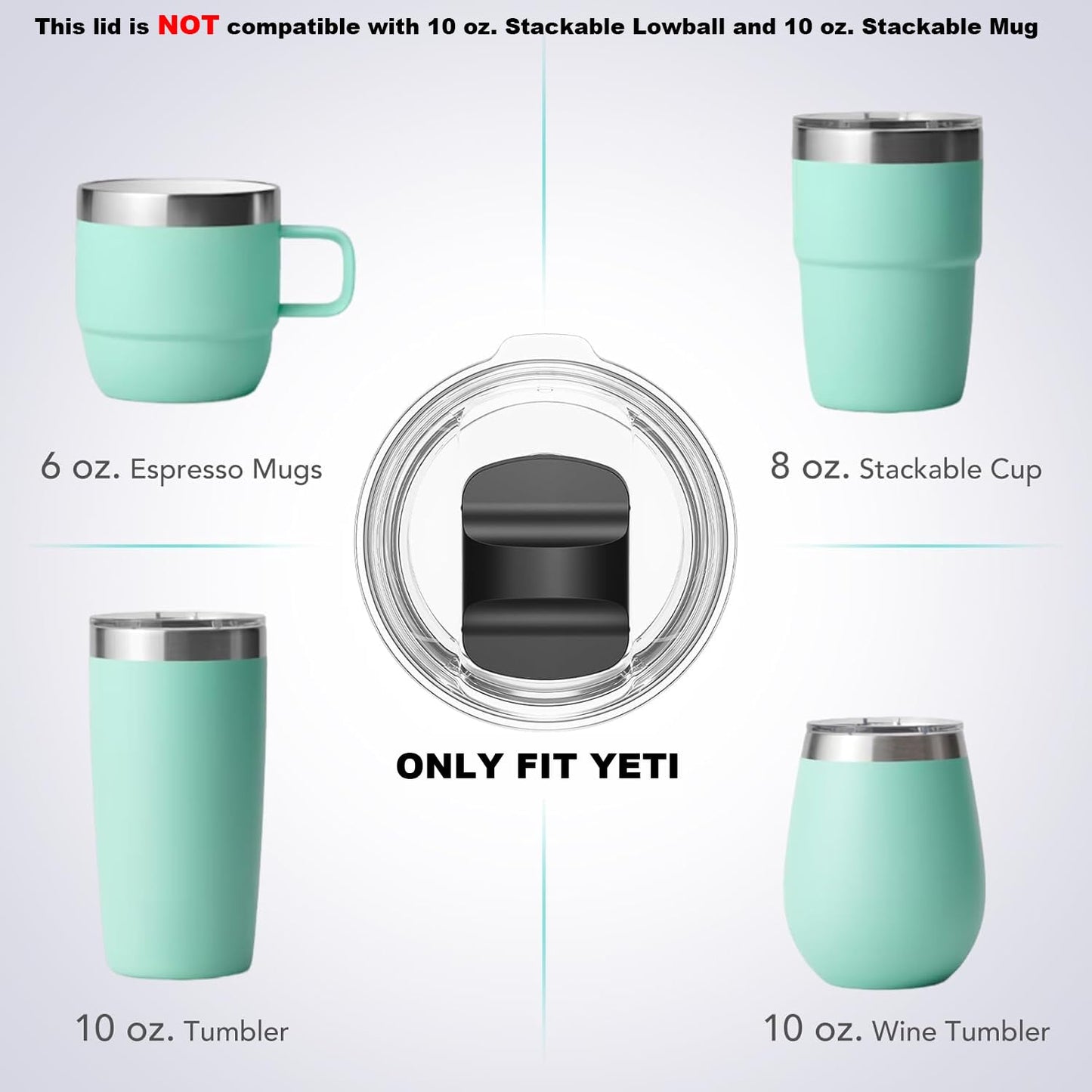 10 oz Wine Tumbler Lid for Yeti, Replacement Lids Compatible for YETI 6 oz Espresso Mugs and 8 oz Stackable Cup, Travel Spill Proof Cup Lids Covers with Magnetic Slider Switch, BPA Free