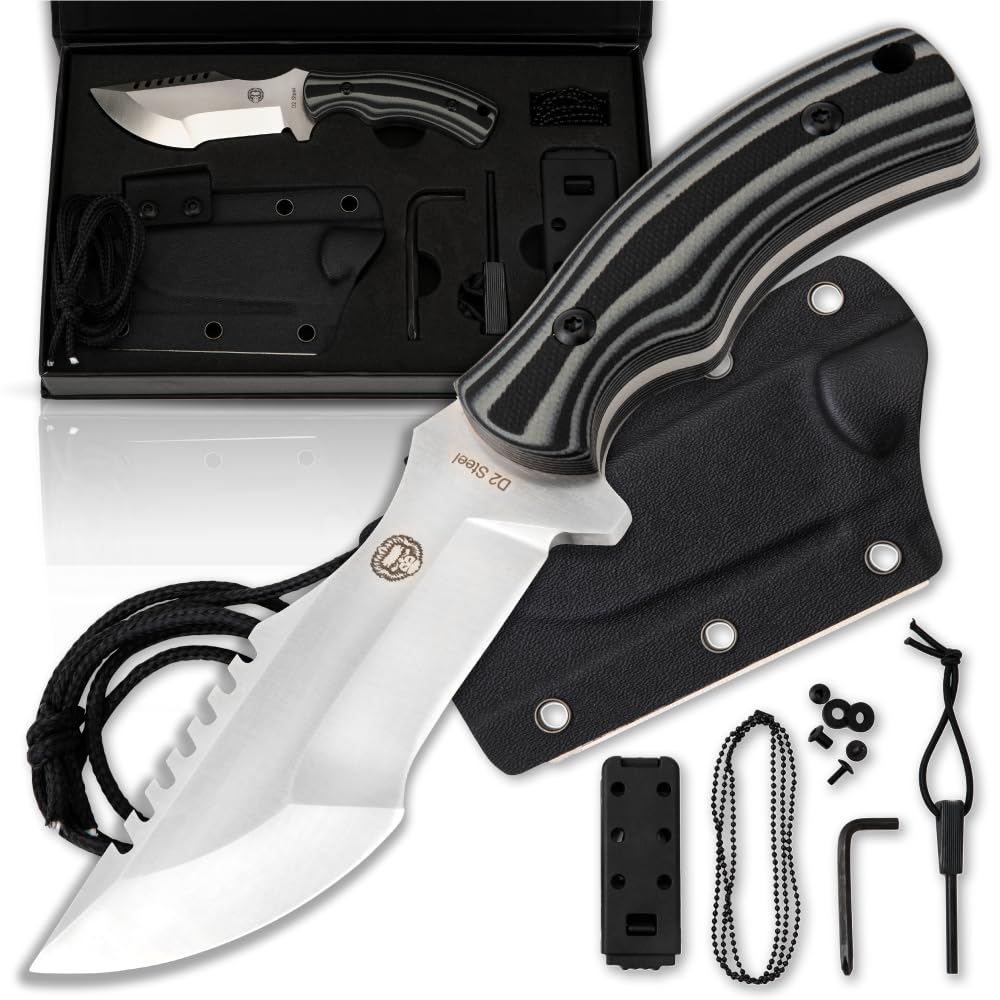 Holtzman's Gorilla Survival Baby Tracker Fixed Blade Hunting & Camping Knife with Fire Starter and Complete Tactical Survival Kit (Grey)