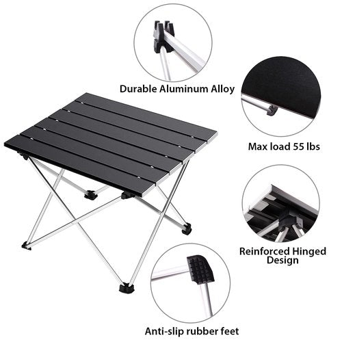 Tesouro Folding Camping Square Table with Carry Bag, Lightweight Aluminum Square Table for Outdoor, Camping, Picnic, Backyards, BBQ (Black, Large)