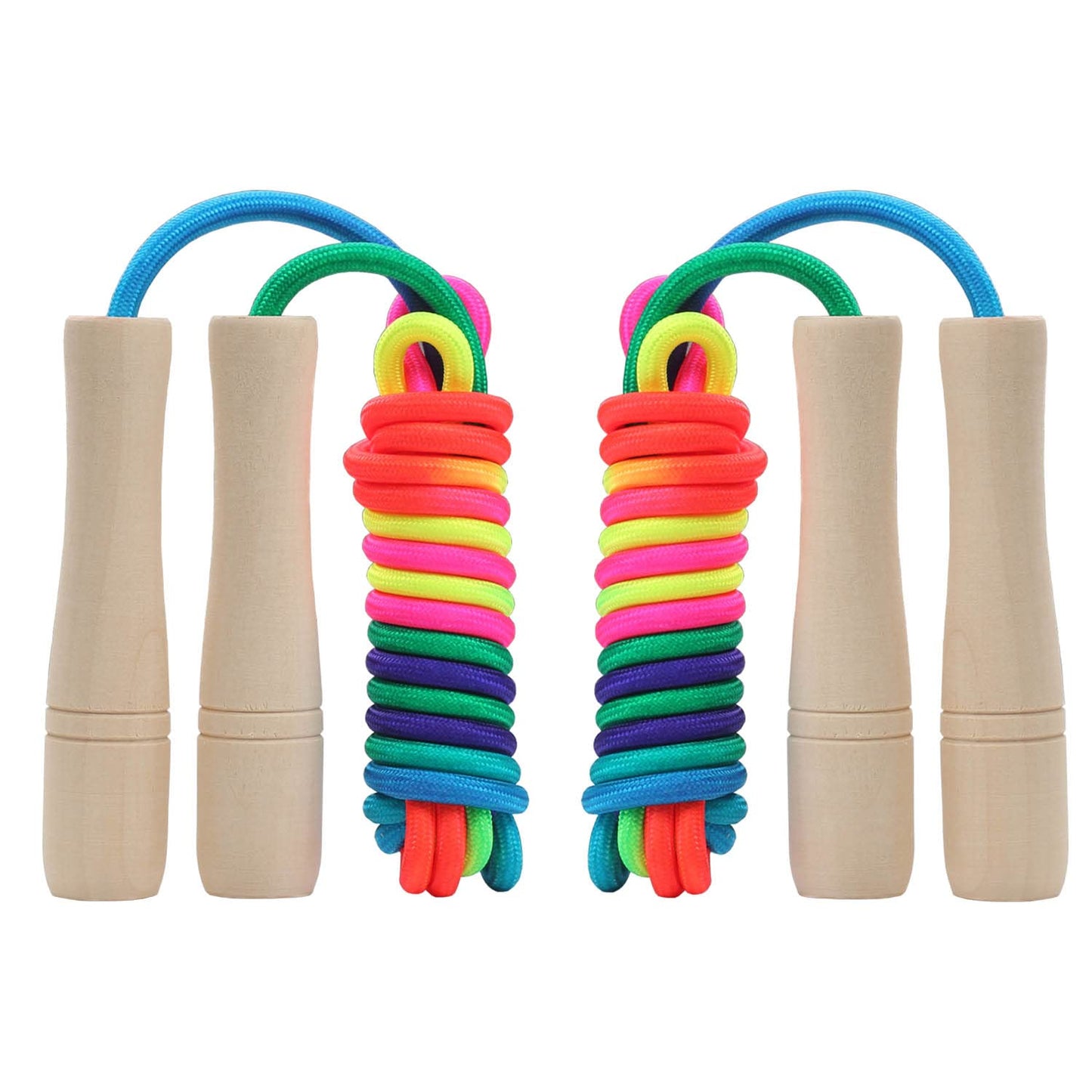 2 Pack Jump Rope for Kids, 8.5ft Adjustable Jump Rope with Wooden Handle and Rainbow Rope, Children Skipping Rope for Boys and Girls Exercise Fitness