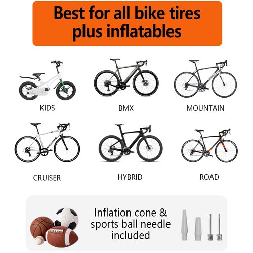 WWJ Manual Bike Tire Pump, Floor Bicycle Air Pump, Compatible Presta Valve Adaptor Portable Floor Pumps for Road Mountain Bikes and Car, Sports Balls High Pressure 140PSI with Tank
