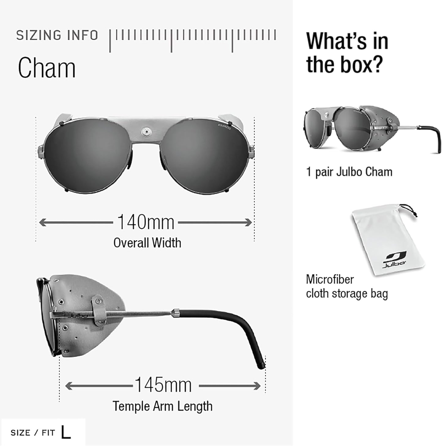 Julbo Cham Glacier Sunglasses for Men & Women w/Removable Leather Side Shields for Hiking, Skiing, Snow - 100% UV Protection