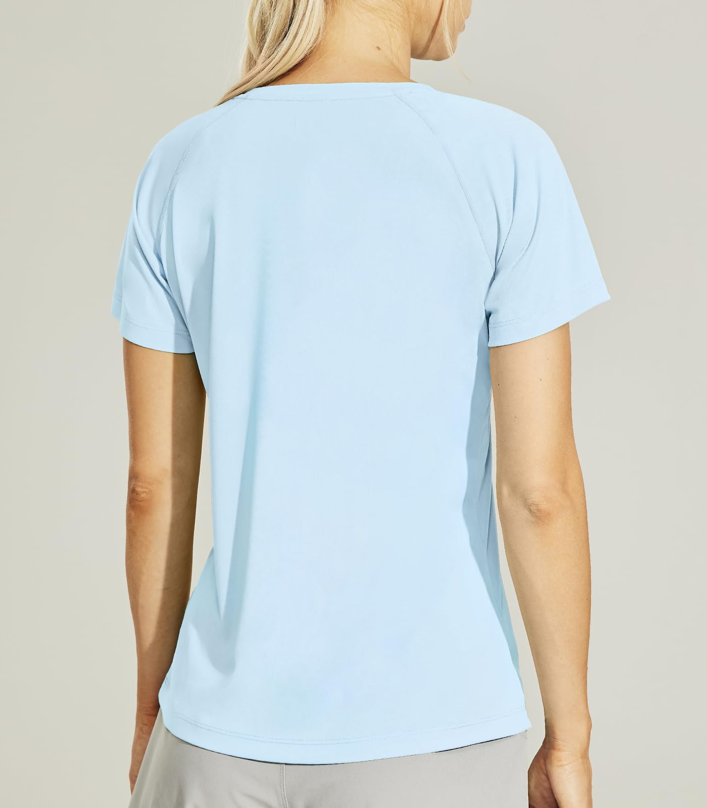 Haimont Women's Short Sleeve UPF 50 Sun Protection Shirts Quick Dry Athletic Running Tshirts Crewneck Tee, Light Blue, M