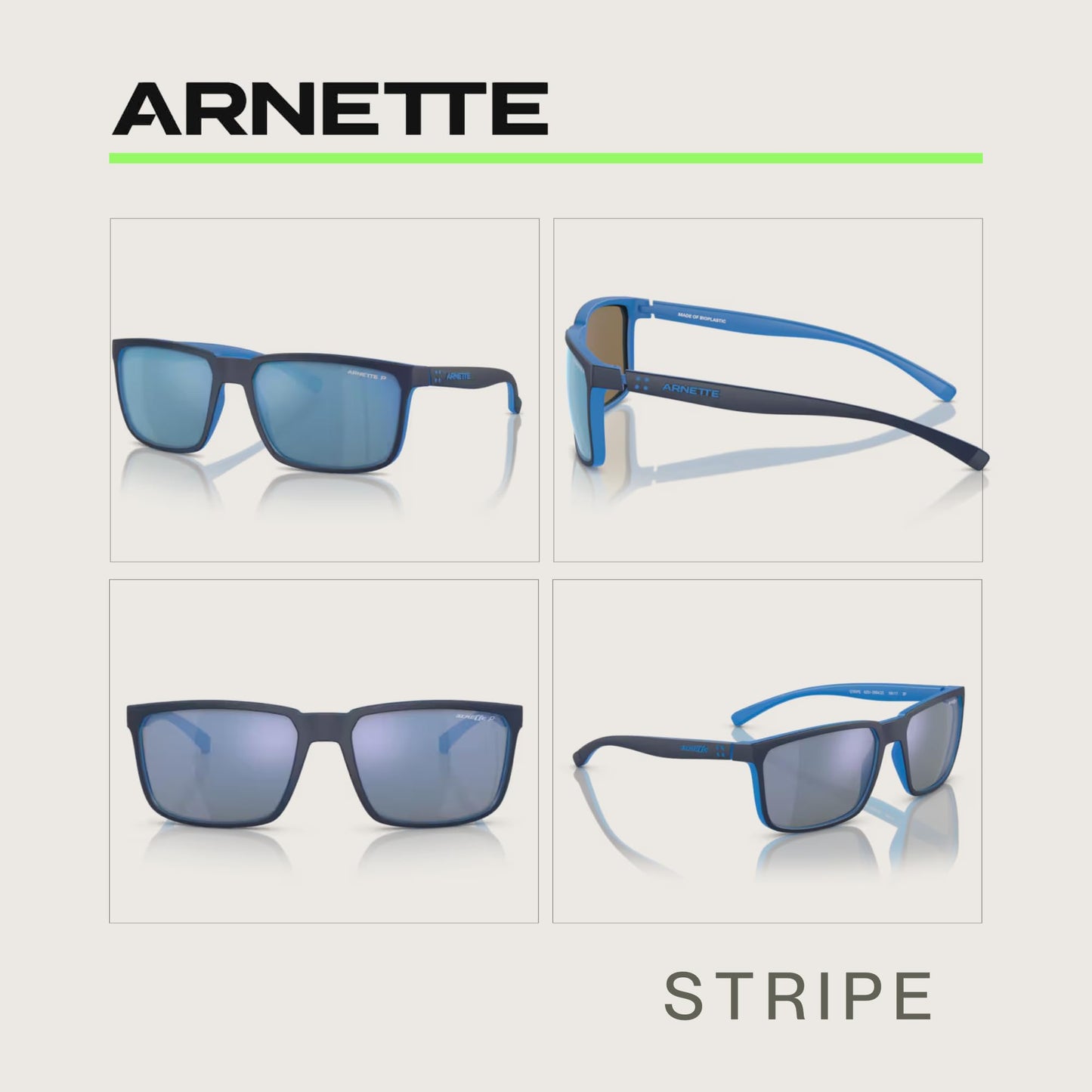 ARNETTE Stripe AN4251 286422 58MM Matte Top Navy on Light Blue/Dark Grey Mirror Water Polar Polarized Sunglasses for Men +BUNDLE with ACCESSORY EYEWEAR KIT