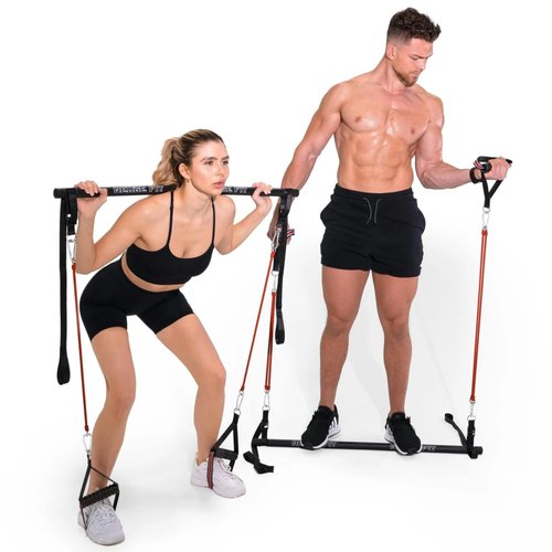 Redge Fit™ Complete Portable Full Body Home Gym Park Workout Set I Resistance Bands for Beginners to Elite Athletes I Pilates bar kit I Train Insane (Improved Quality)