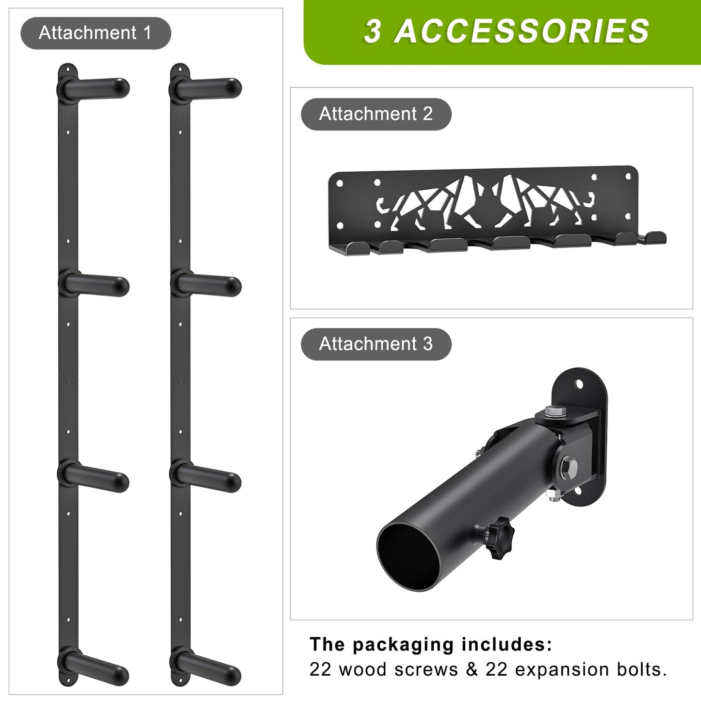 Kipika Gym Organizer Set - Wall Mounted 4 Pegs Weight Plate Storage Rack, Barbell Storage Rack with T-Bar Row Landmine Platform Attachment - Durable Steel Construction, Easy Installation