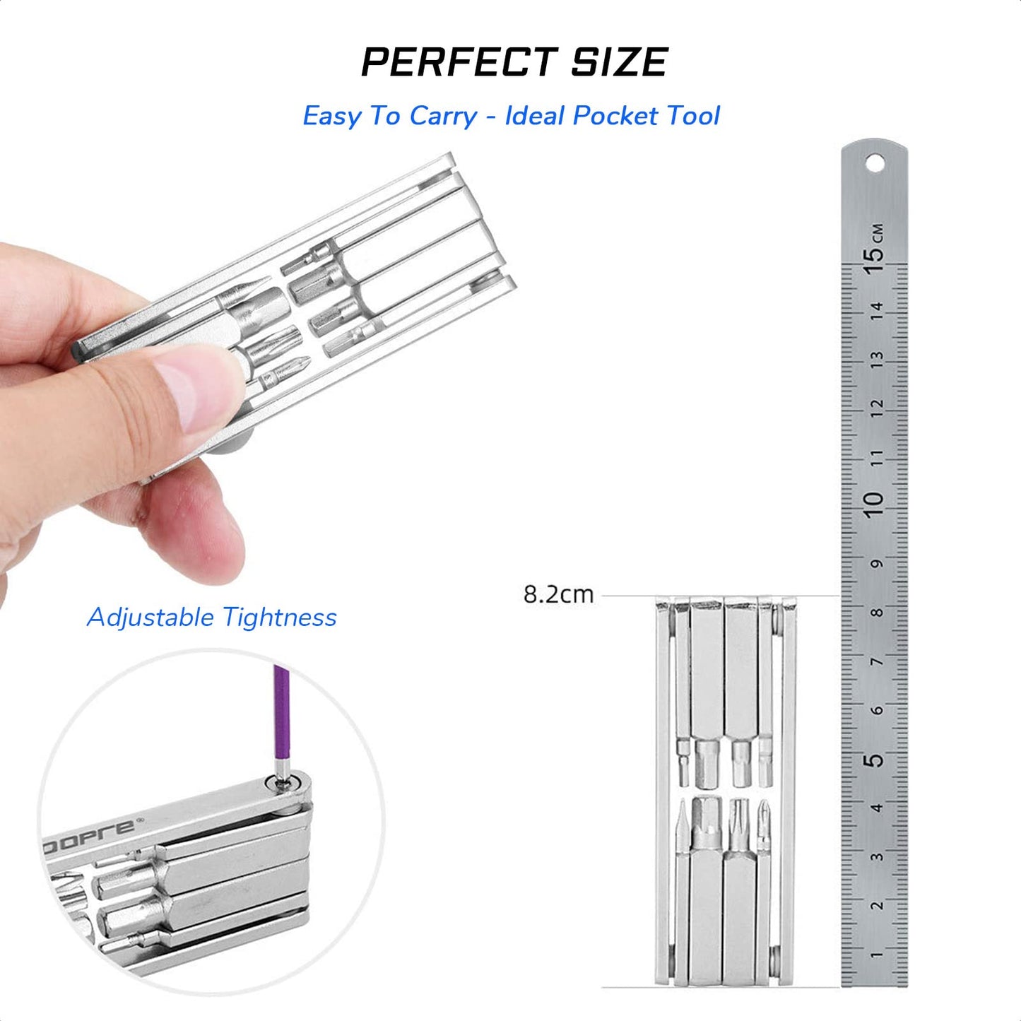 KIEVODE Bike Multi-Tool Mini Multitool Kit - 8 in 1 Lightweight Stainless Steel Tool With 2/3/4/5/6mm Hex Key, Screwdriver, T25 Wrench for Mountain Bicycle Road Bike MTB