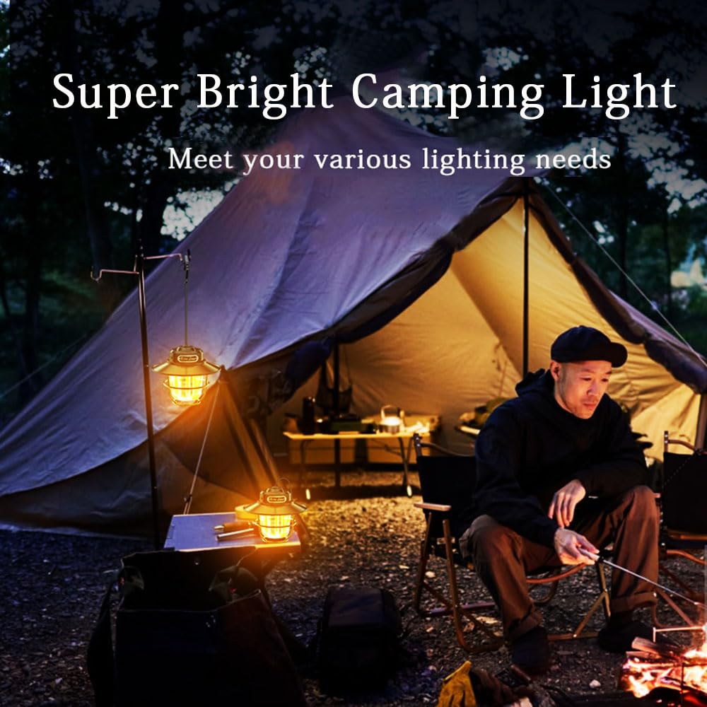 XRDZYXGS Camping Lantern, Portable Camping Light, Rechargeable Lanterns 4 Light Modes(1300-6500K), Adjustable Brightness, Waterproof Tent Lantern LED Lanterns for Power Outages, Camping, Fishing