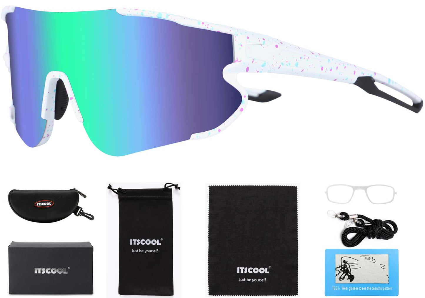 ITSCOOL Polarized Sports Sunglasses for Men Women Lightweight Softball Baseball Running Cycling Glasses UV Protection White Green