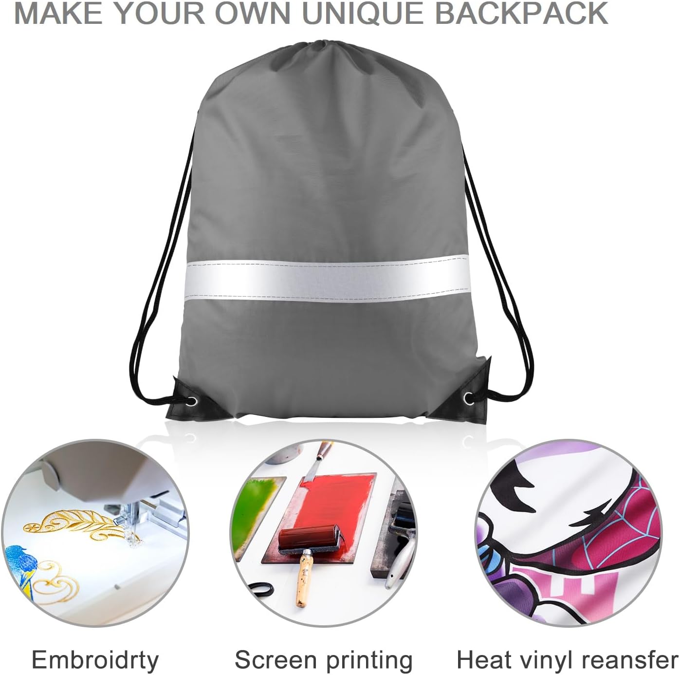 KUUQA 15 Pack Drawstring Backpack Bag Bulk Reflective Backpack String Bags Cinch Sack Backpack for Team Yoga Sport Gym Traveling