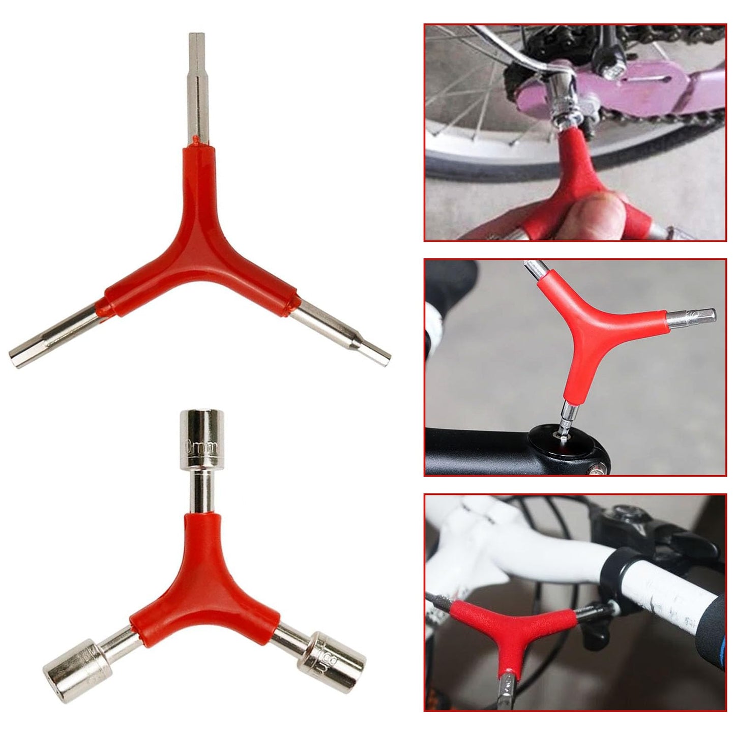 4Pcs Y-Shaped 3 Way Socket Wrench, Bike Repair Tools Triangle Allen Wrench Outer Spanners 4/5/6mm Bike Bicycle Cycling Wrenches Y-Type 8/9/10mm