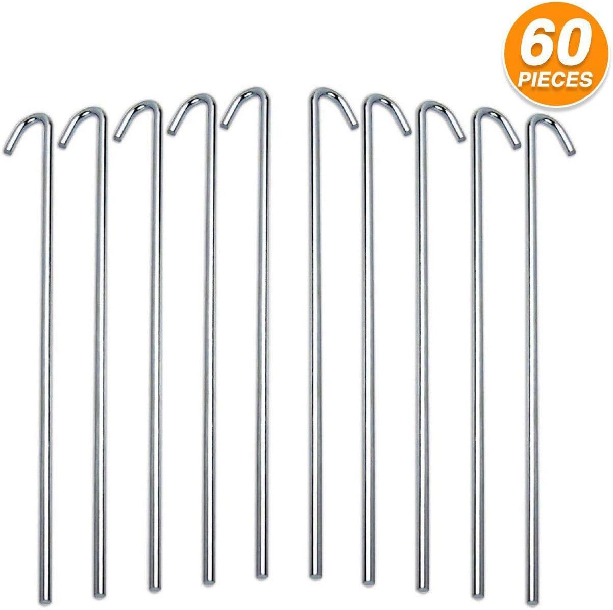 Tent Stakes For Outdoor Camping Heavy Duty Metal, Galvanized Rust-Free Yard Stakes, 10 Garden Edging Fence Hook | Garden Stakes For Gardening & Canopies, Tent Pegs - By Ram-Pro