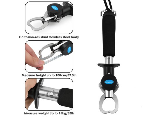 YCConcept Fish Gripper with Retractable Fish Measuring Tape Fish Lip Gripper with Scale for Fishing