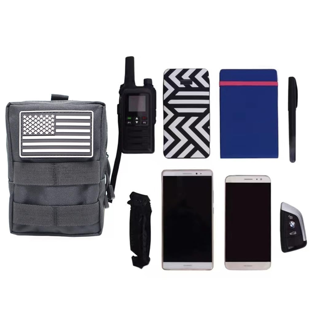 2 Pack Molle Pouches-Vest Pouch Belt Pouch Waist Bag Pack EDC Molle Accessories Bag Small Utility Pouch with Flag Patch Black