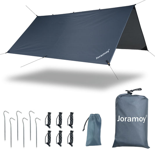 Joramoy Hammock Rain Fly 10×10FT - Waterproof Camping Tarp Portable Tent Tarp Premium Backpacking Tarp Sheleter with UV Protection Layer for Camping Hiking Outdoor(Gray)