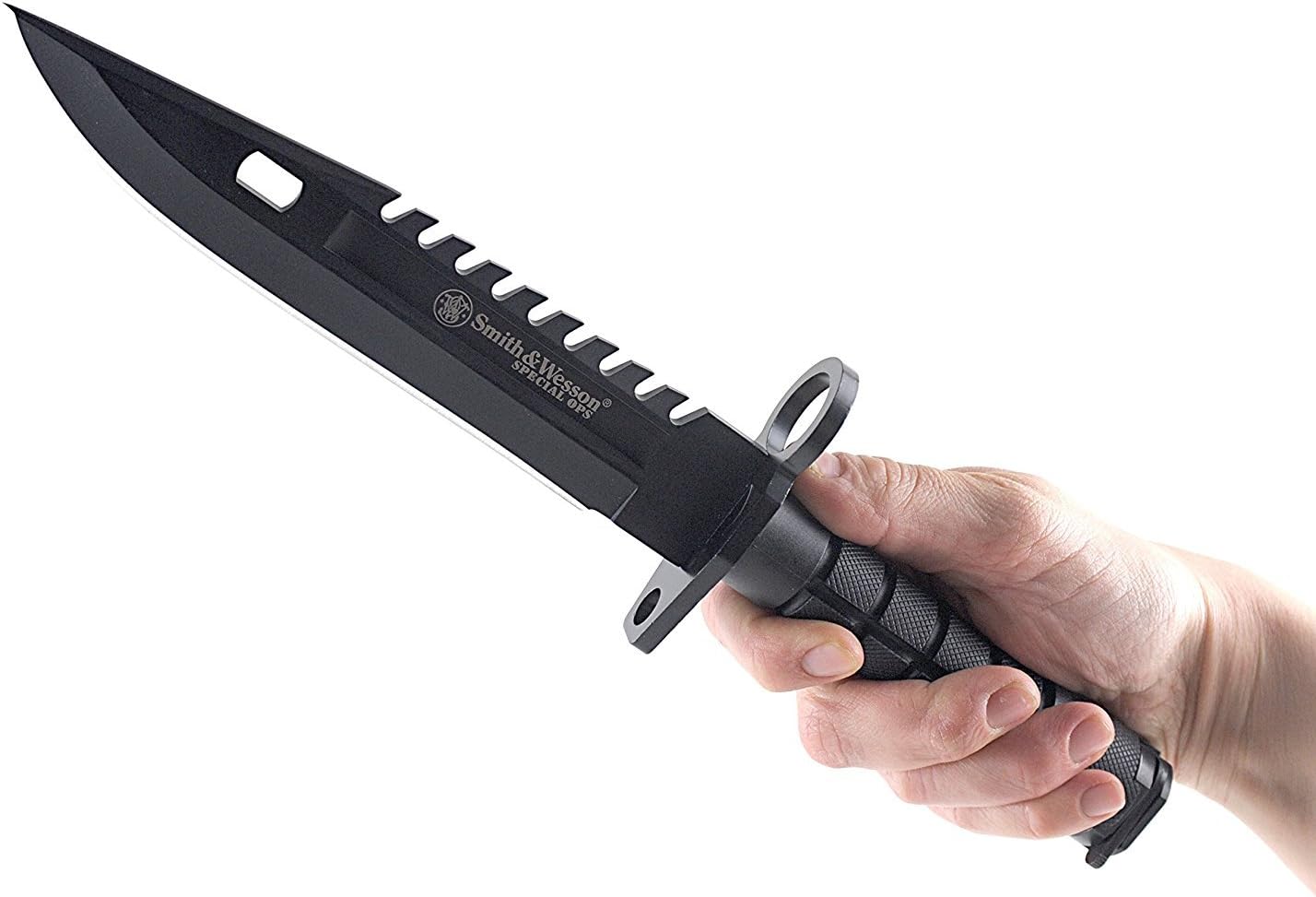 Smith & Wesson SW3B 12.8in S.S. Fixed Blade Knife with 7.8in Bowie Blade with Notched Spine and Nylon Fiber Handle for Outdoor, Tactical, Survival and EDC