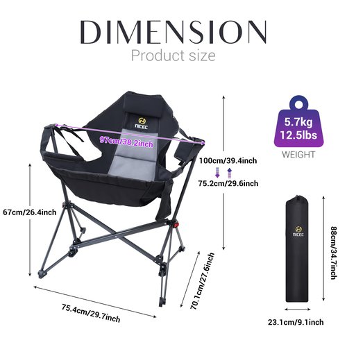 Nice C Hammock Camping Chair, Camping Chair Rocker, Swinging Chair, High Back with Stand, Cup Holder, Side Pocket, Heavy Duty (1-Pack)