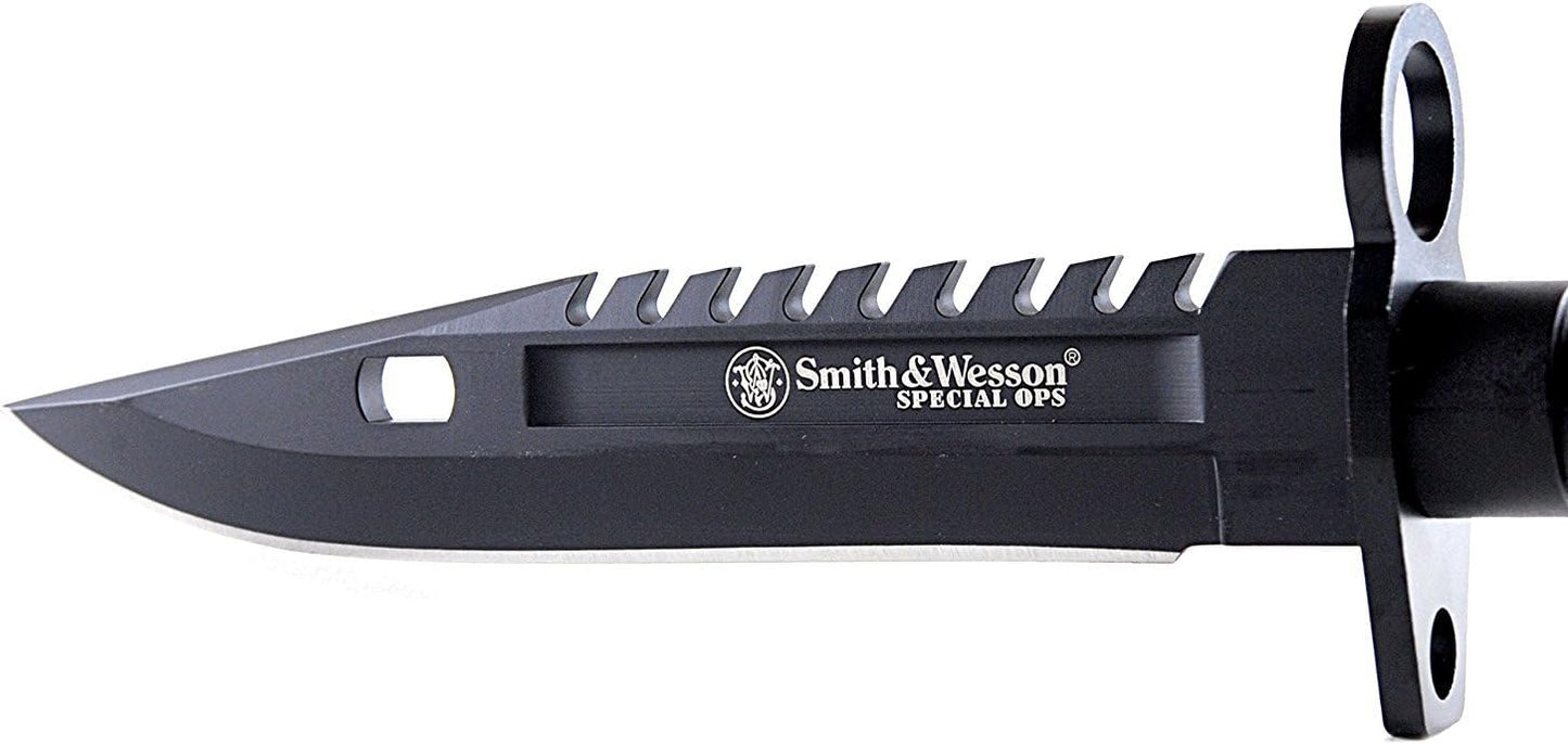 Smith & Wesson SW3B 12.8in S.S. Fixed Blade Knife with 7.8in Bowie Blade with Notched Spine and Nylon Fiber Handle for Outdoor, Tactical, Survival and EDC
