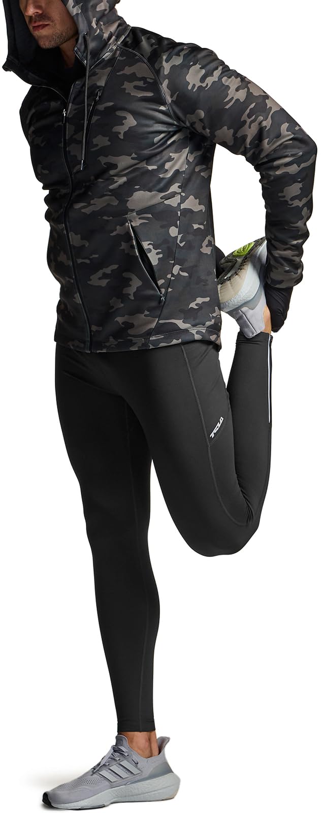 TSLA Men's Thermal Running Tights, Fleece Lined Compression Cycling Pants, Winter Cold Weather Leggings with Zipper Pocket, Running Tights Black, X-Small
