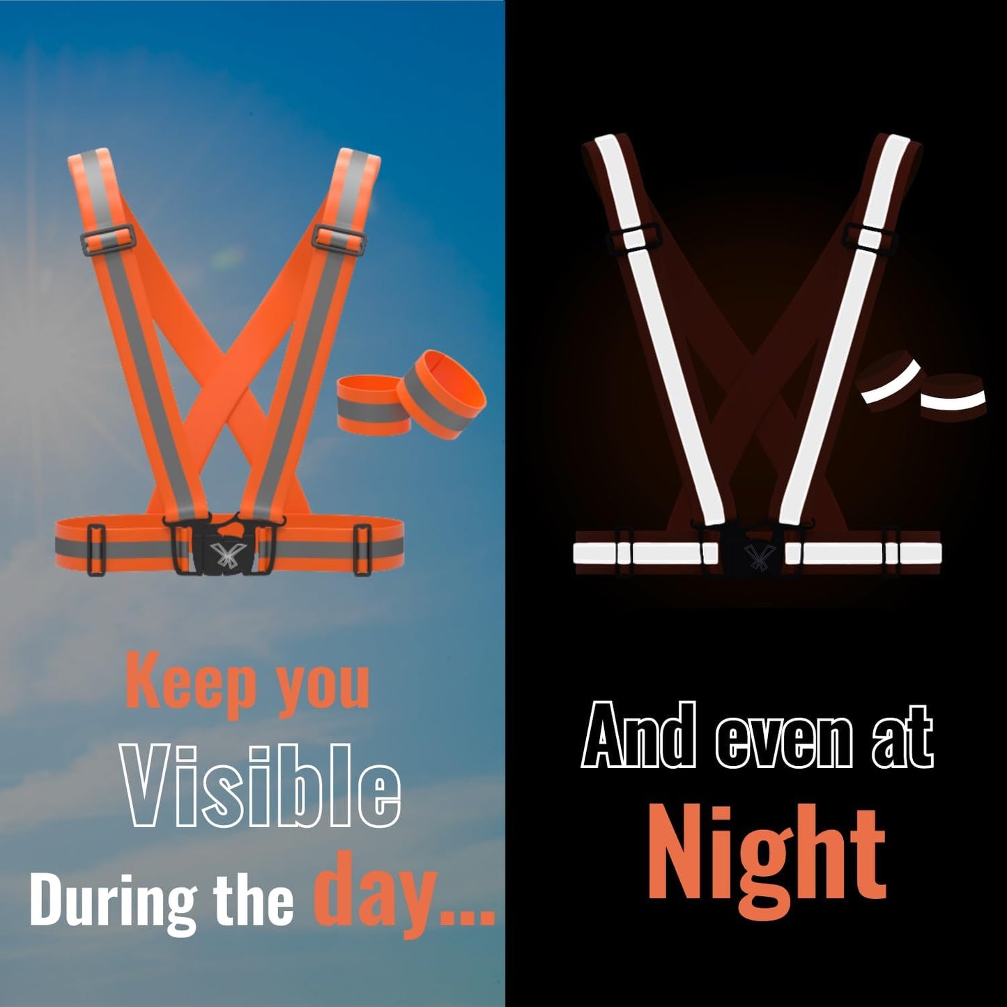 Reflective Vest with Hi Vis Bands, Fully Adjustable & Multi-Purpose Reflective Running Gear, Reflective Straps for Night
