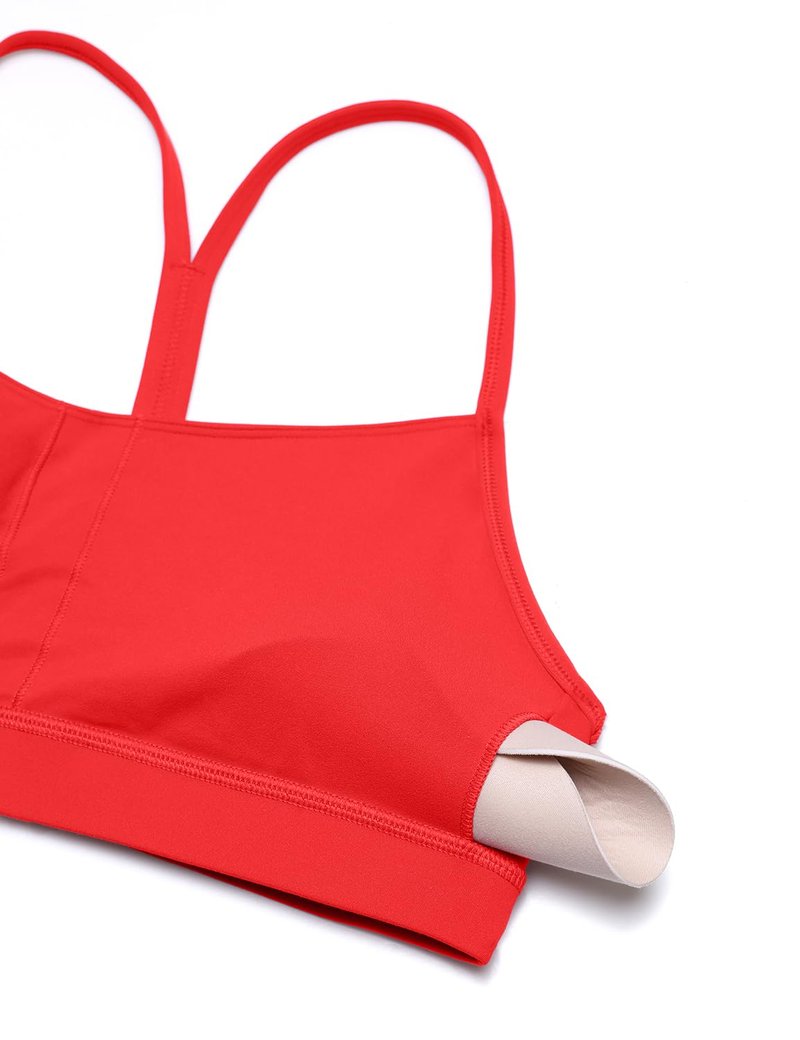 CRZ YOGA Butterluxe Y Back Sports Bras for Women - Padded Racerback Low Impact Spaghetti Thin Strap Workout Yoga Top Deep Red Small