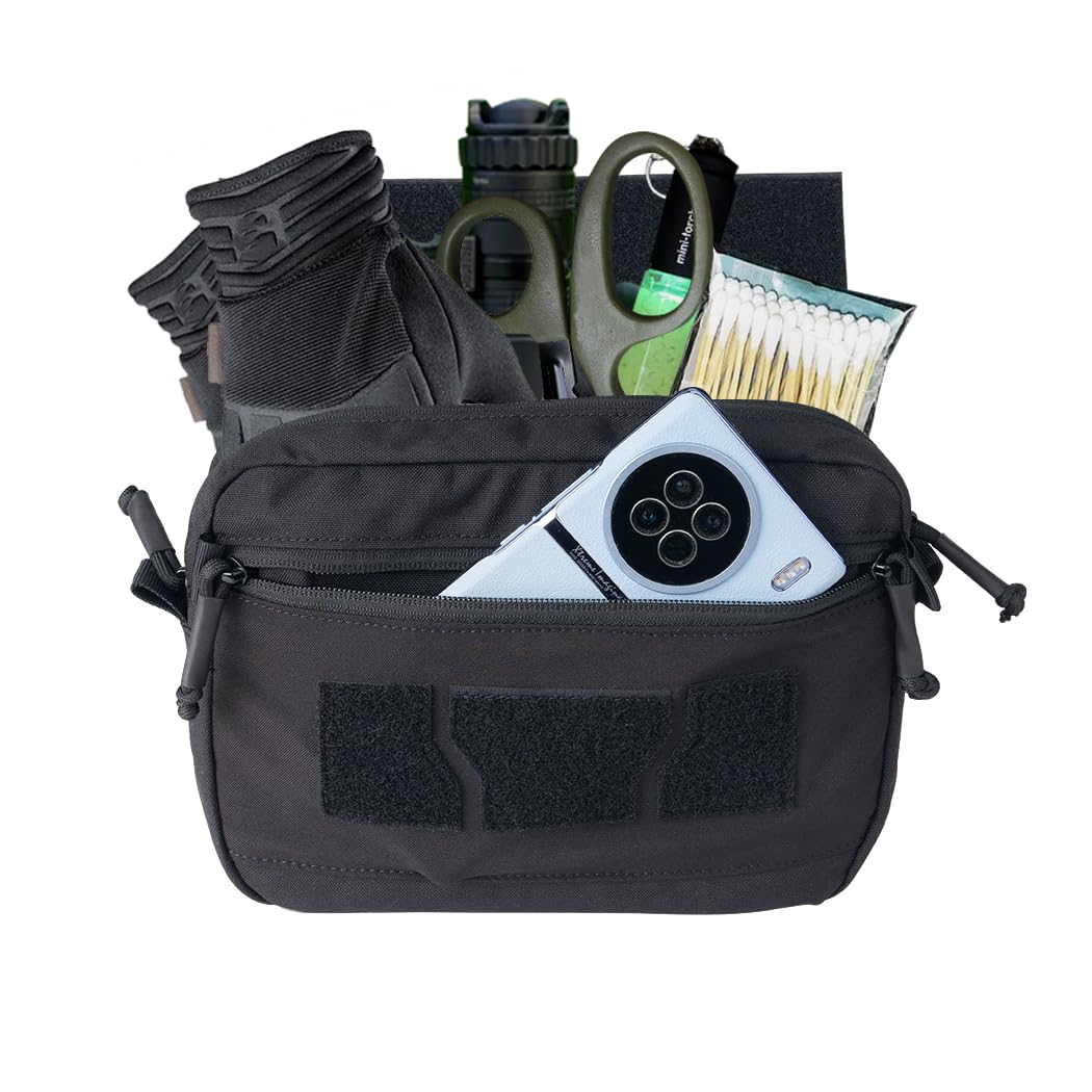 IDOGEAR Tactical Drop Dump Pouch Dangler Pouch Vest Admin Pouch Molle Utility Tool Organizer Pouch with Hook and Loop Panel for JPC AVS CPC Vest for Outdoor Sports (Black)