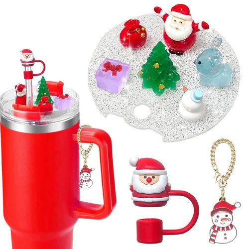 Compatible with Stanley Cup Lid Accessories Charms,Cup Lid Decorative Accessories for Stanley Cups H2.0 30Oz 45Oz Tumbler,with Silicone Straw Cover And cup chain(Christmas2 30Oz)