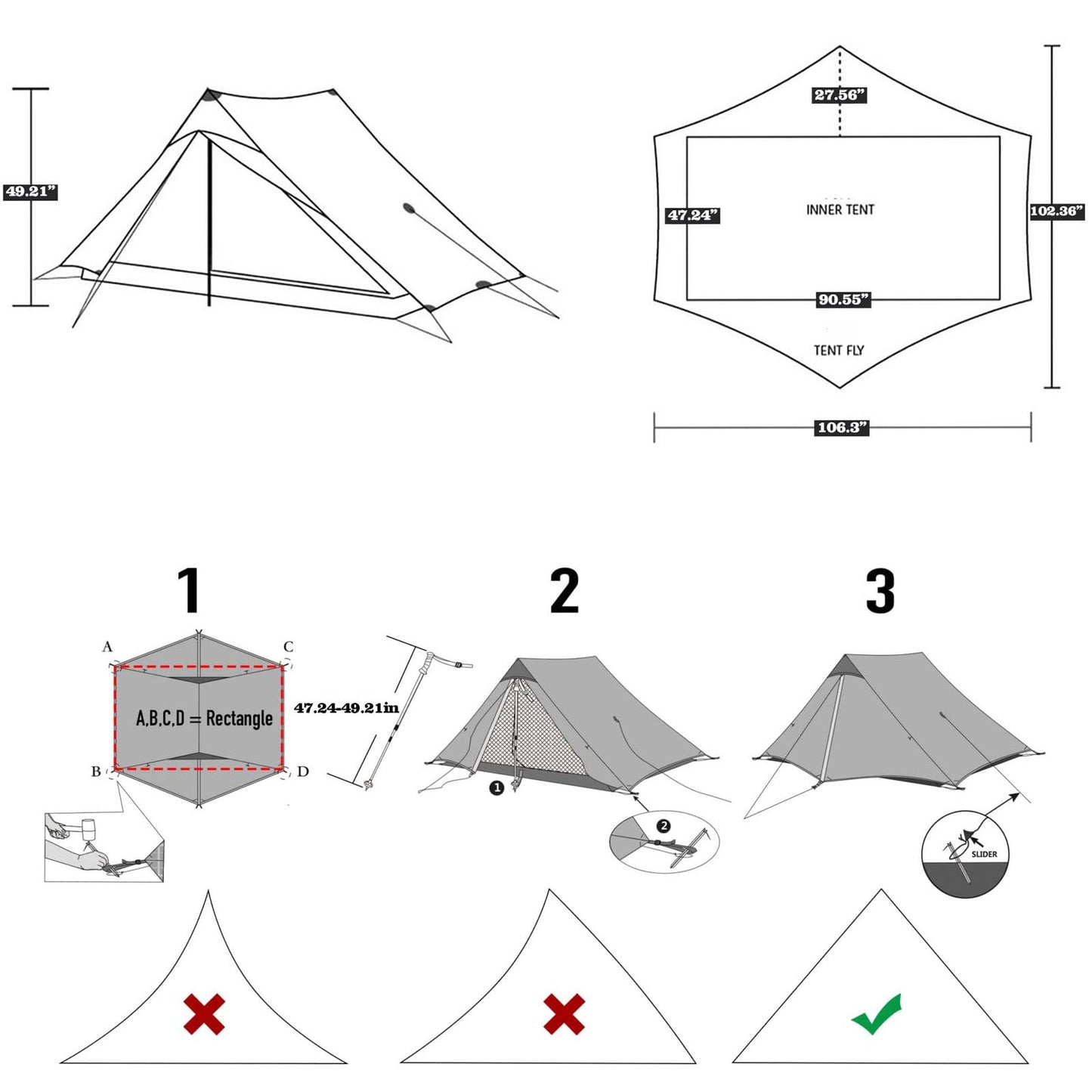 ROOMEDAL 3F UL Gear Lanshan PRO Lanshan Ultralight Tent 4 Season Backpacking Tent for 1 Person, Waterproof Professional Tents for Camping, Trekking, Kayaking, Climbing, Hiking
