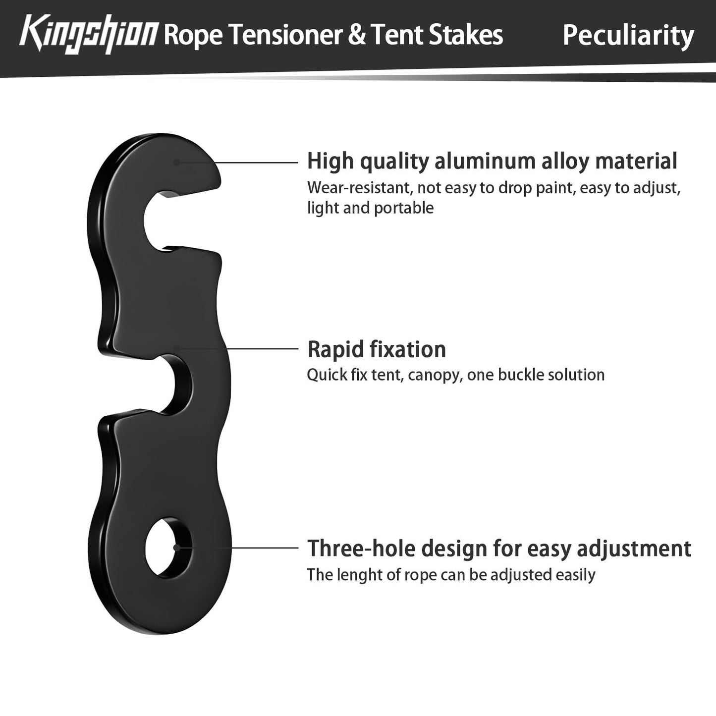 Kingshion 20 PCS Aluminum Alloy Guy Line Cord Adjusters and 4 PCS Tent Stakes, Rope Tensioner, Tent Rope Tensioners, Paracord Tensioner for Camping Hiking Backpacking Outdoor Activity, Black