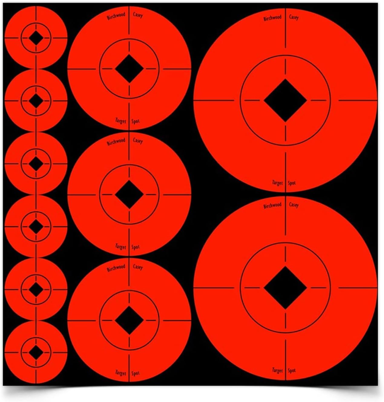Birchwood Casey Target Spots Orange/Green Assorted Size High-Contrast Self-Adhesive Paper Shooting Targets for Gun Practice