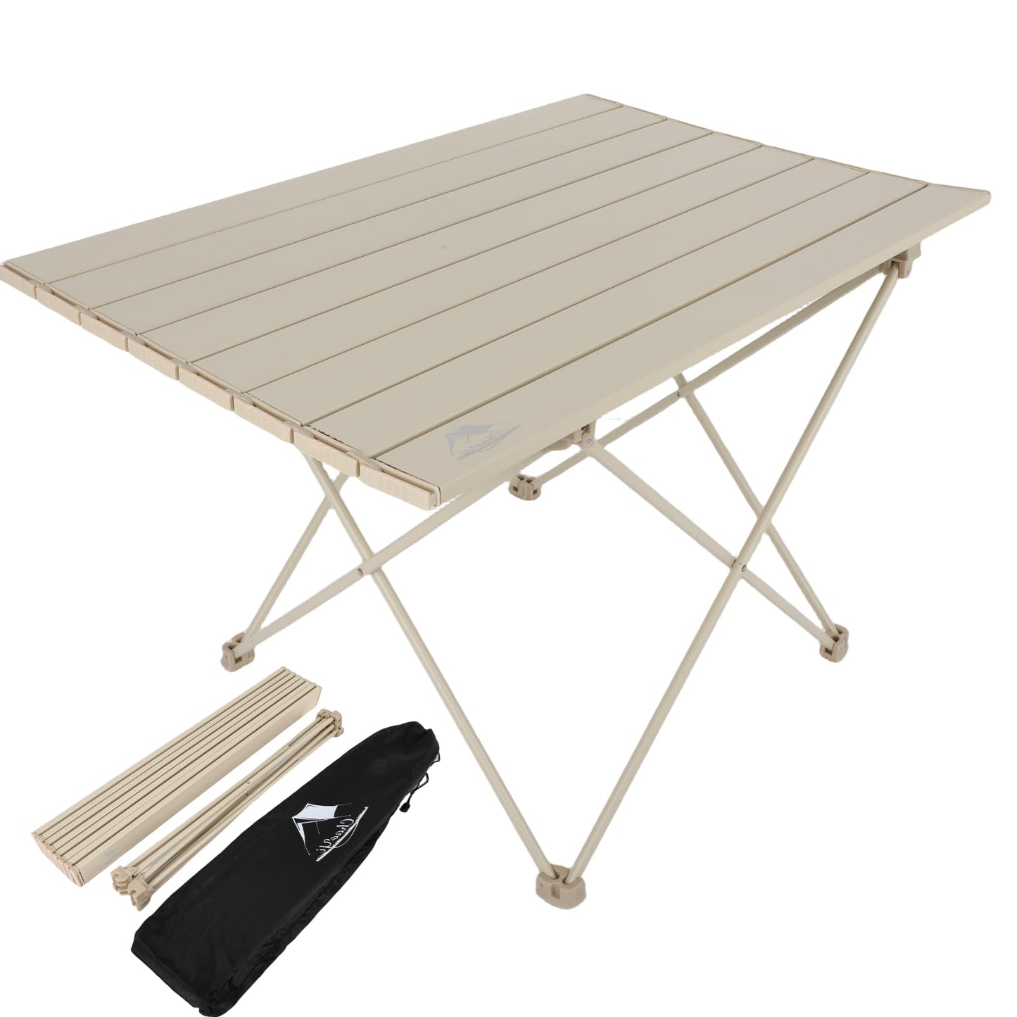 FAHKNS Portable Camping Table,Folding Side Table Aluminum Top for Camping Hiking Backpacking Outdoor Picnic(27" D x 18" W x 16" H,Off White)