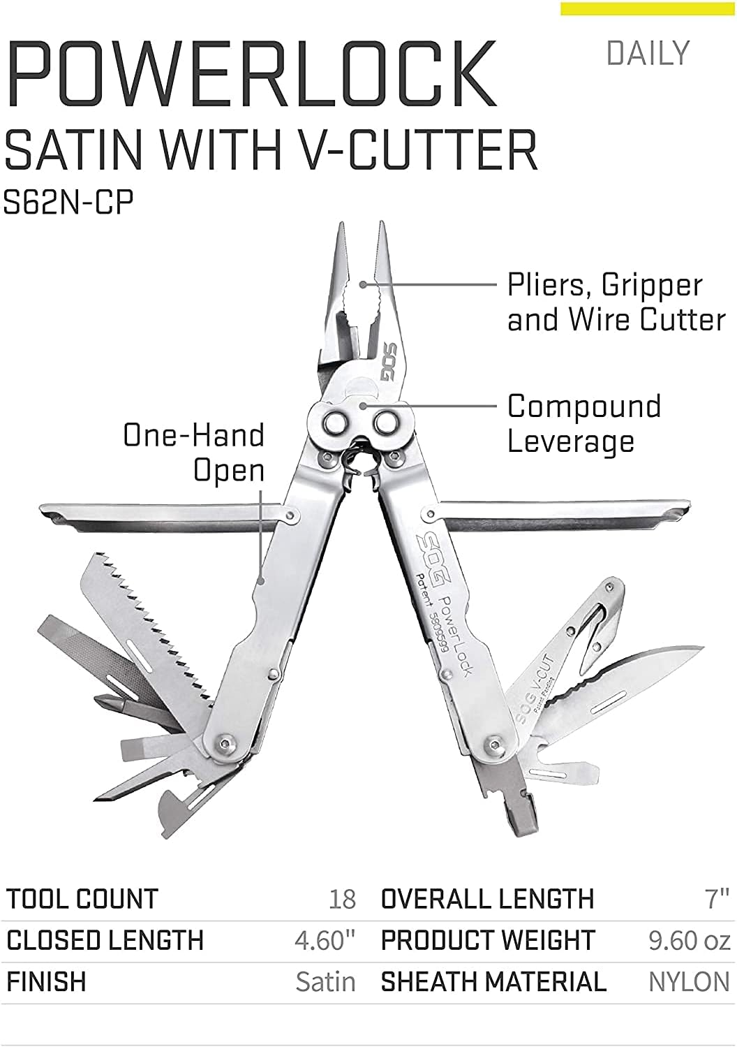 SOG Powerlock V-Cutter- Multi-Tool Pocket Utility Tool Set with 18 Specialty Tools for Heavy-Duty Field Use and Nylon Carrying Pouch (B63N-CP)