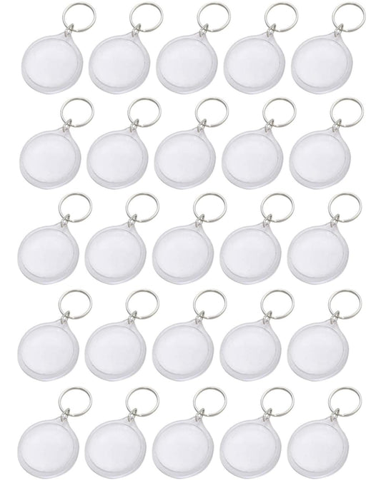 25Pcs Transparent 1.4 Inch Round Acrylic Photo Insert Keychain Blanks with Split Ring Circle Snap-in Photo Frame Keyring Blank Picture Keychains for Women and Men
