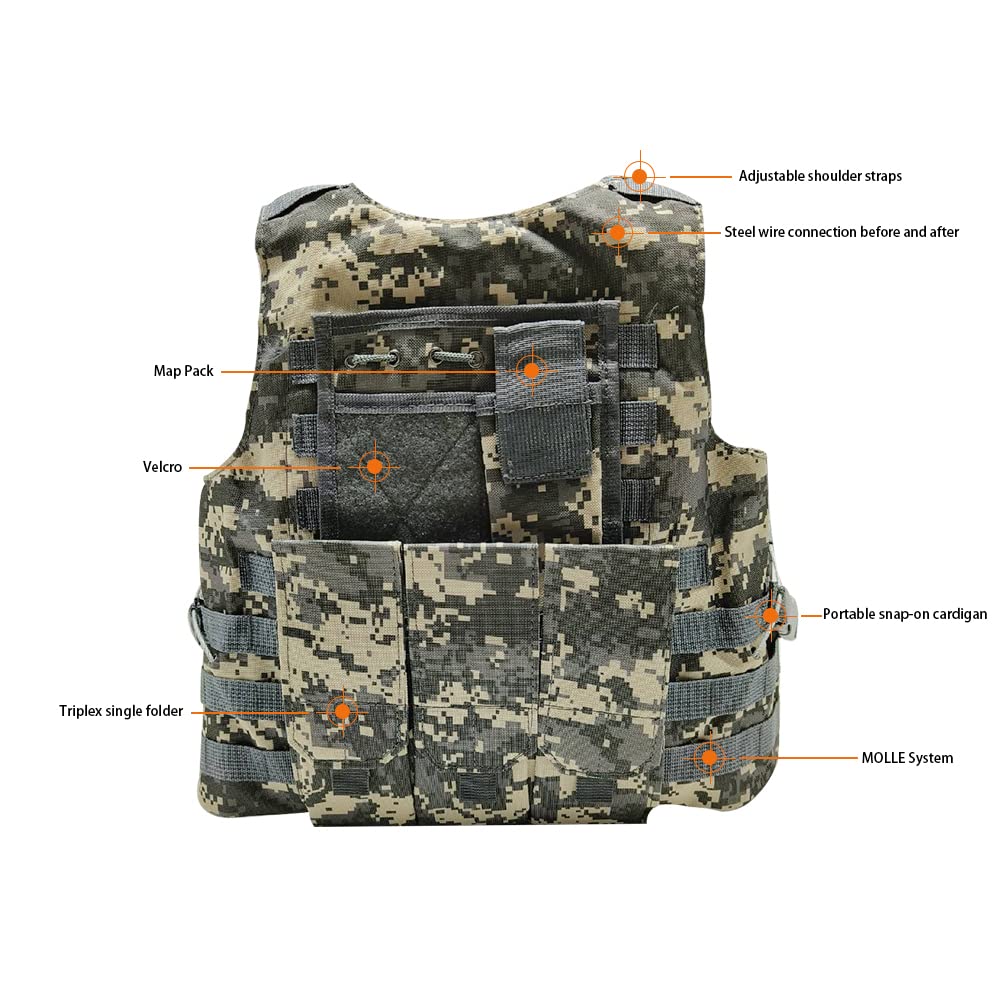 ACECARE Adjustable Tactical Airsoft Vest - Outdoor Hunting Molle Vest for Training, Hiking & Camping with Shoulder Strap