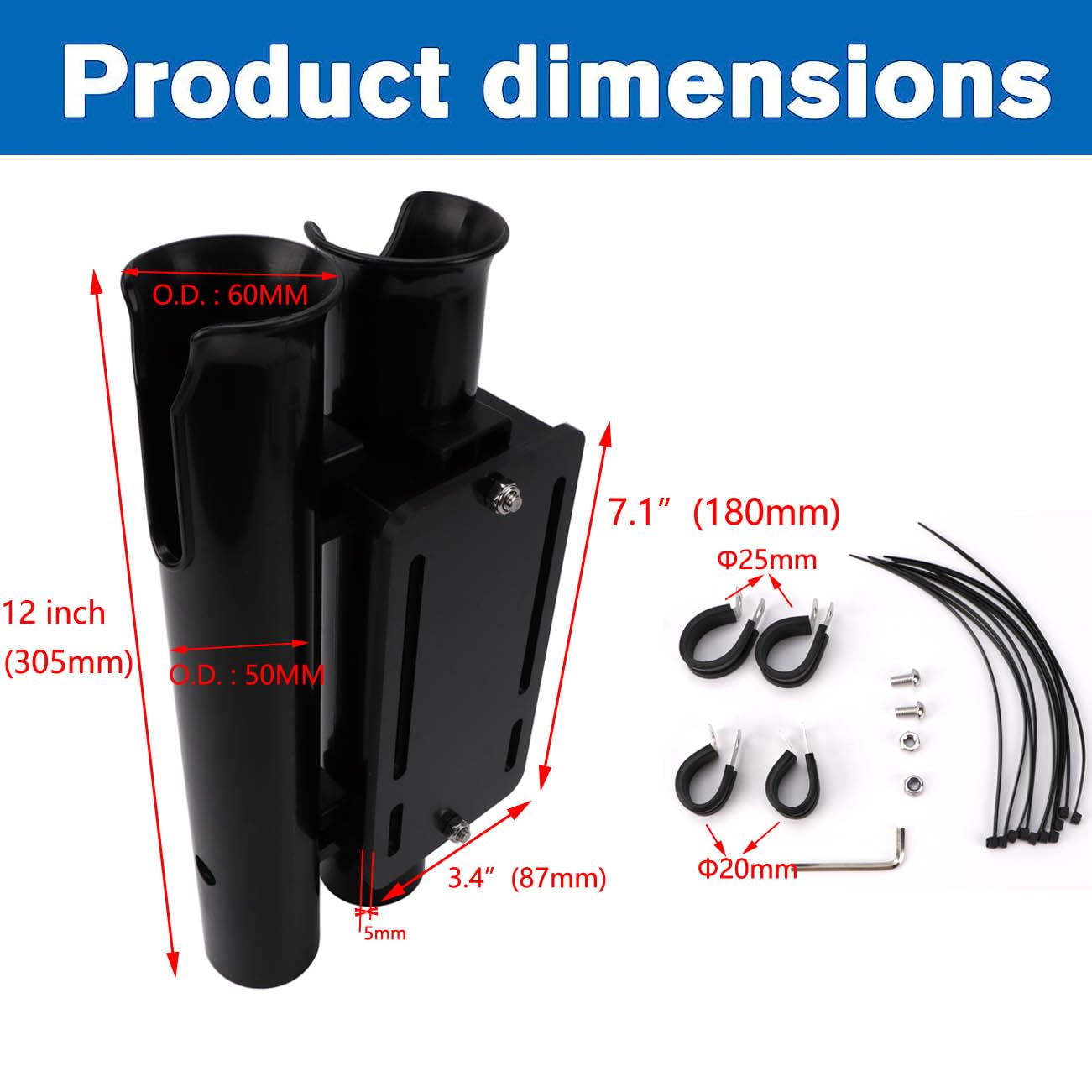 Fishing Rod Holder, Secures Fishing Pole to Bicycle,2 Tubes Rod Holder, Holds 2 Rods, Easy to Mount, Rod Rack for Bicycle Fishing