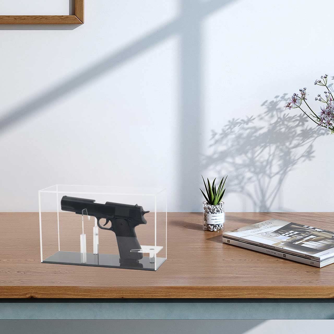 Qinry Gun Display Case Clear Adjustable Acrylic Pistol Box Handgun Revolver Display Case Stand Rack Holder Cabinet
