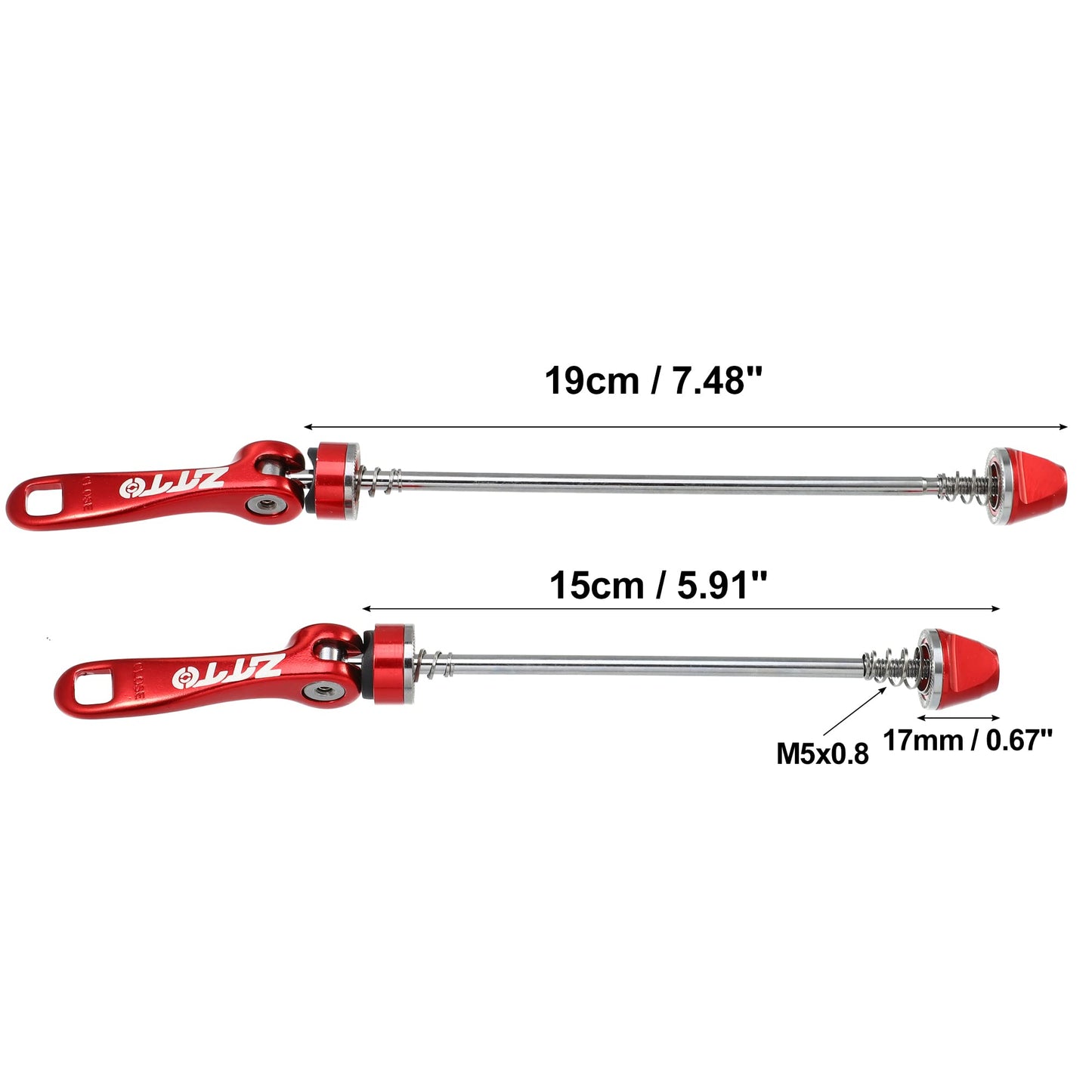 X AUTOHAUX 2 Pcs Bike Bicycle Quick Release Axles Skewers Lever Front Rear Bike Axle Wheel Hub 15cm 5.91" 19cm 7.48" Red for MTB Moutain Road Bike
