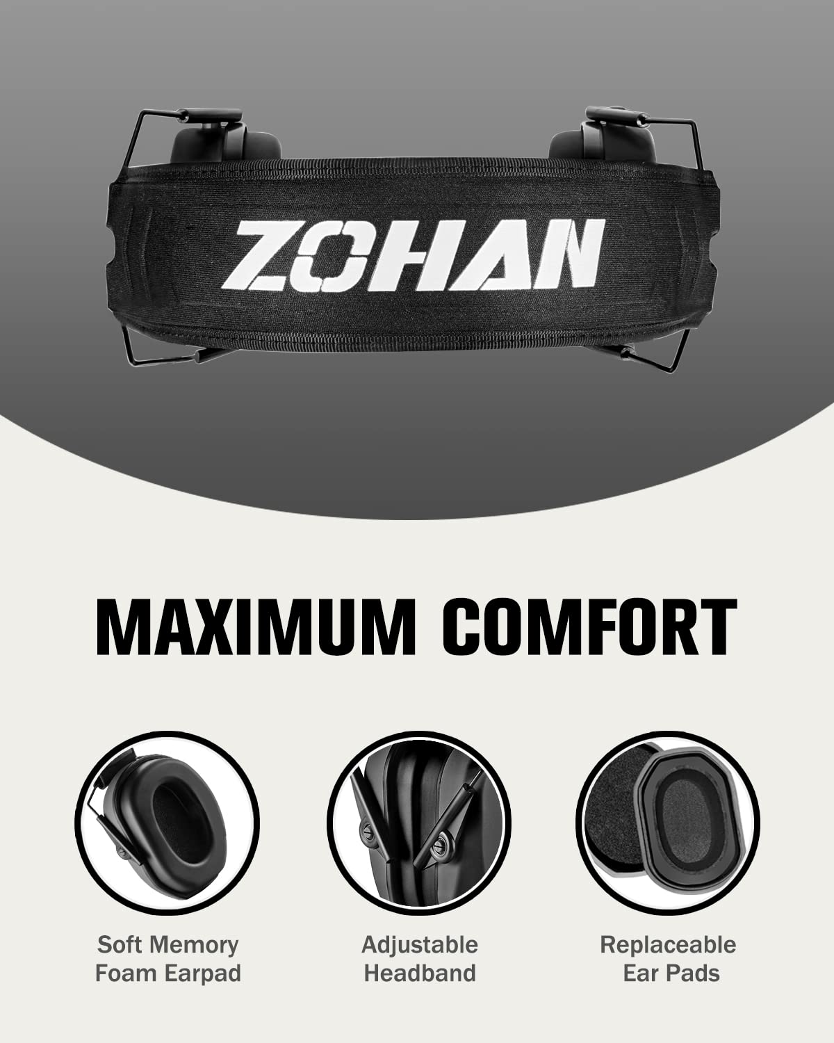ZOHAN EM018 Shooting Ear Protection Noise Cancelling Safety Muffs NRR 27dB, Hearing Protection for Shooting, Hunting, Mowing