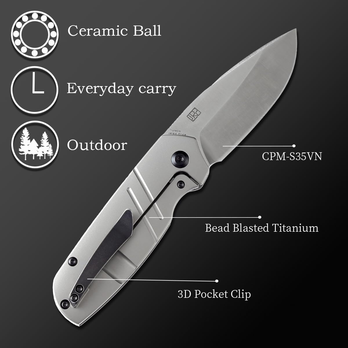 KANSEPT Turaco Pocket Folding Knives for Men EDC Camping Folding Knife 2.85'' CPM-S35VN Material Pocket Folding Knife with Bronze Anodized Titanium Handle Everyday Carry K2049A1