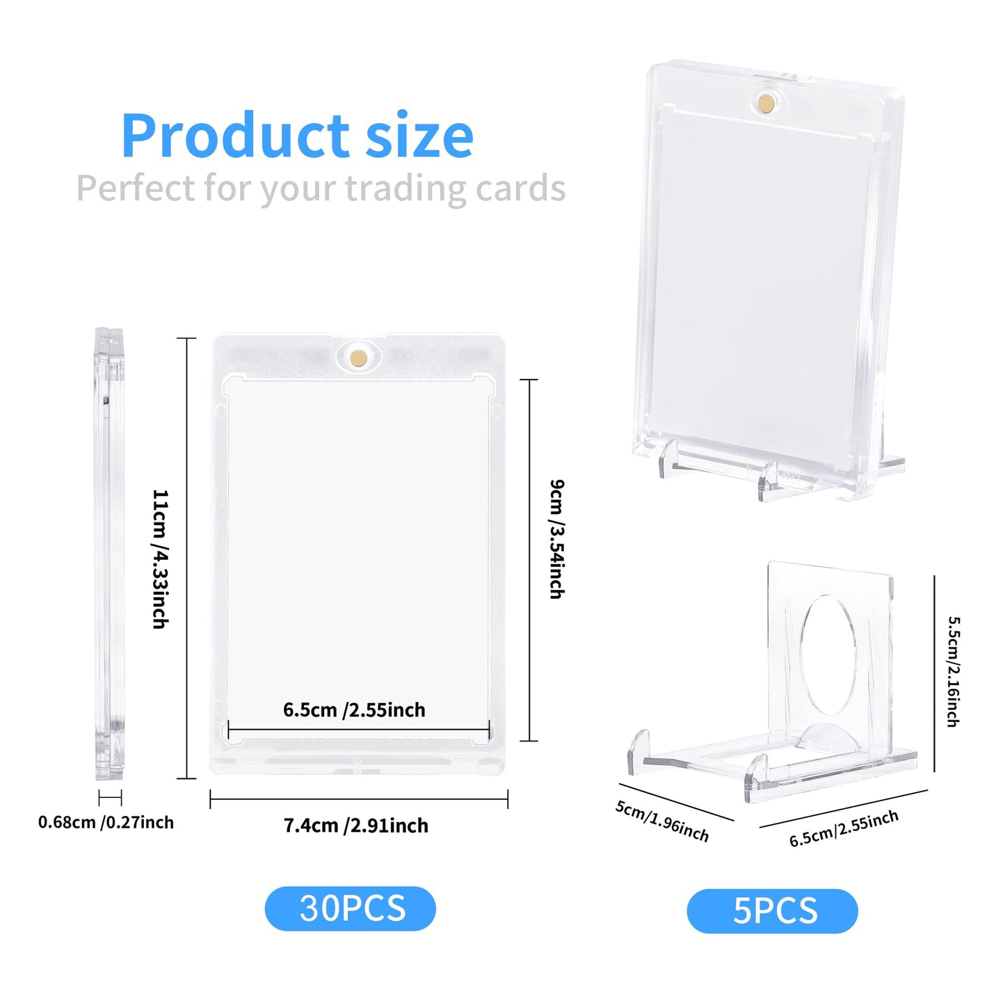 30+5 Magnetic Baseball Card Protector Display Stands, Hard Acrylic Cases, Fit Standard 35PT
