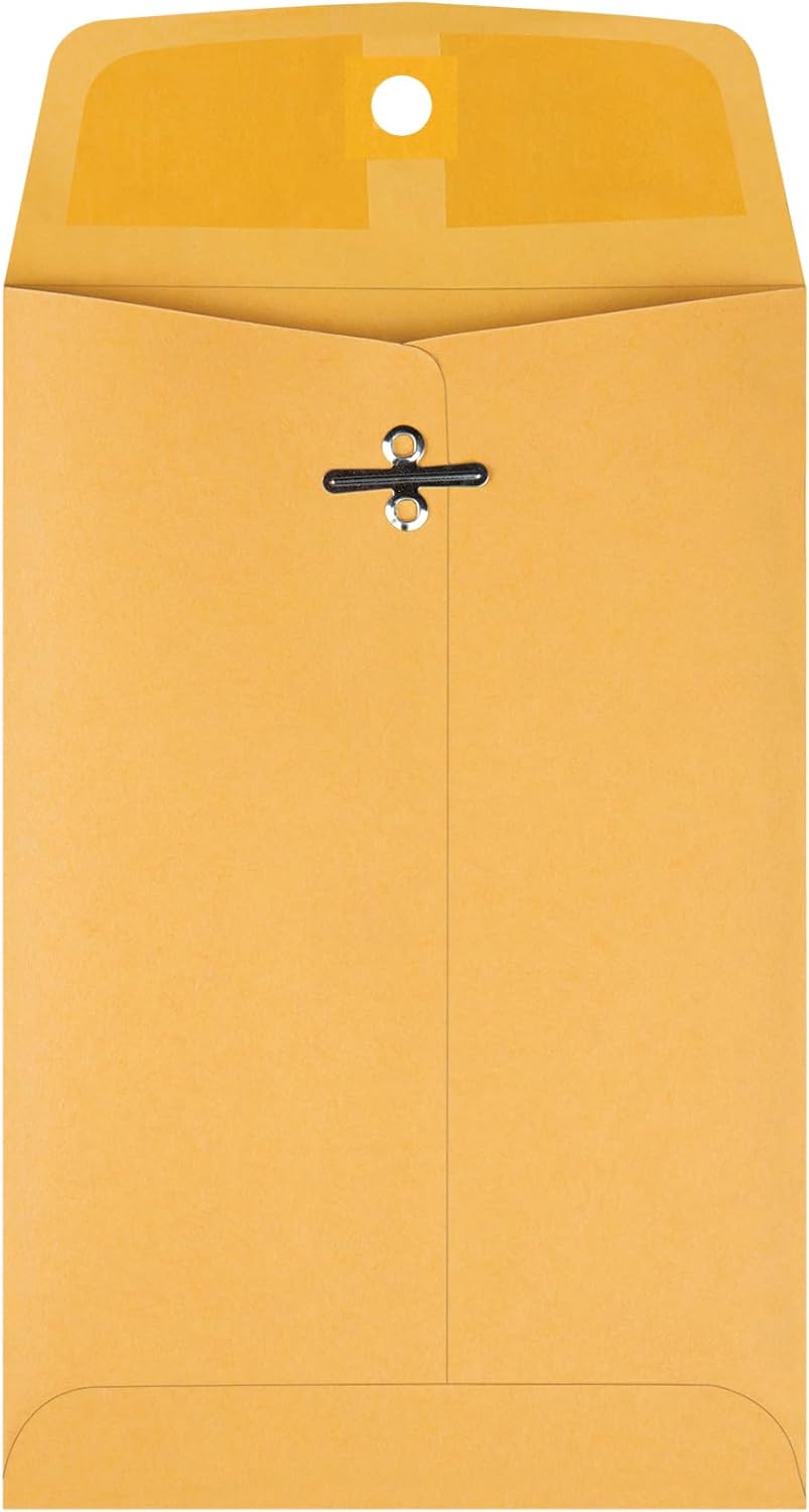 Quality Park 6 x 9 Clasp Envelopes, Clasp and Gummed Closures for Storing or Mailing, 28 lb Kraft Paper, 100 per Box (QUA37855)