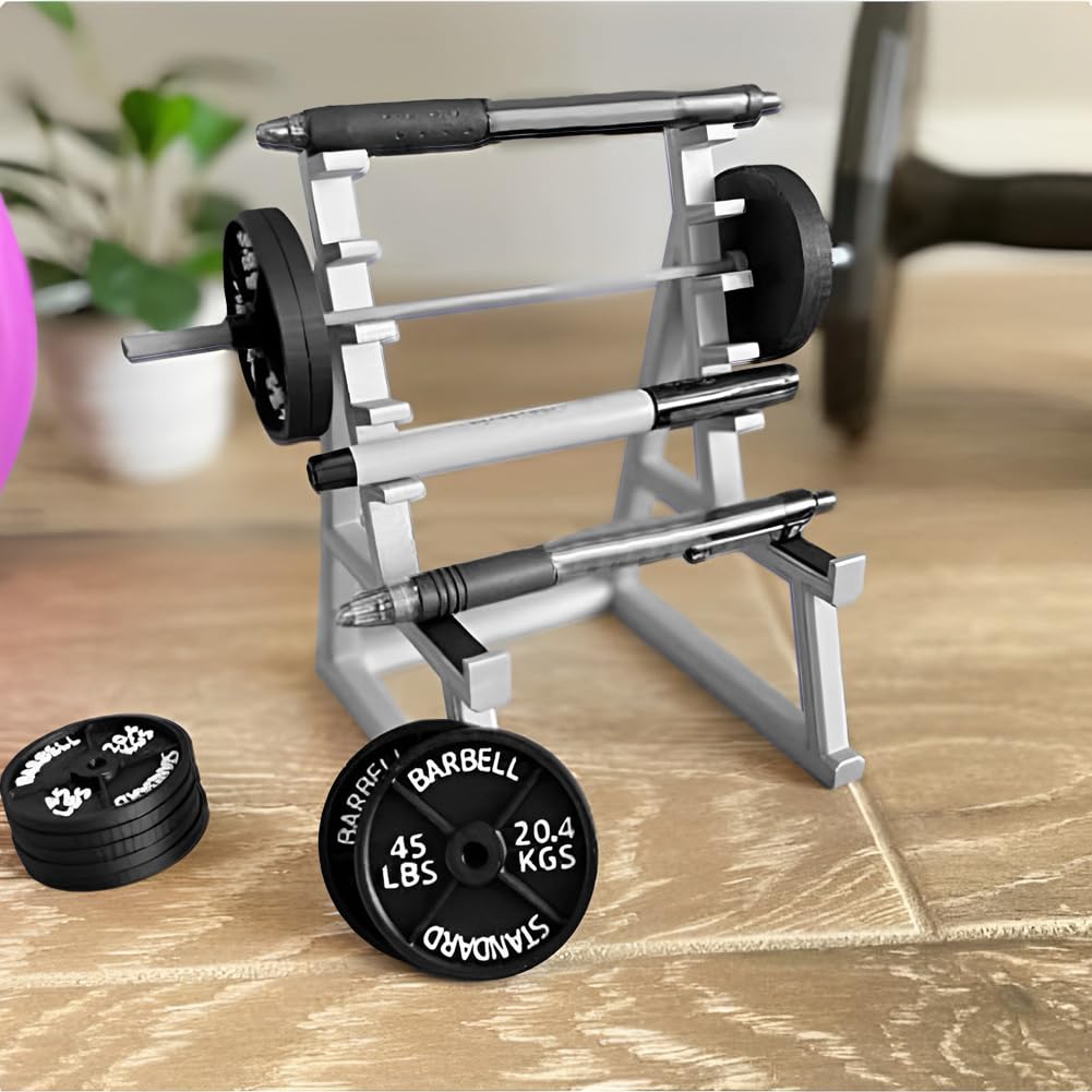 Funny Barbell Pen Holder - Mini Squat Rack Ornaments with 4pcs Weight Plates, Barbell Rack Ornaments for Fitness and Weightlifting Fans