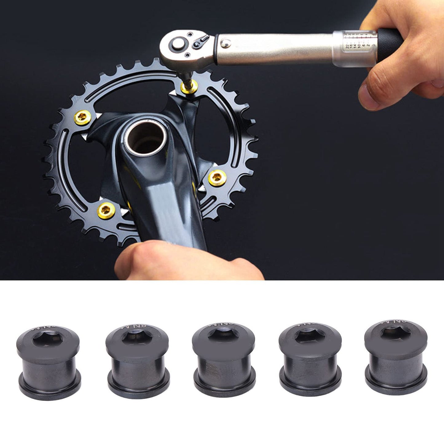 Single Chainring Bolts, Alloy Chain Ring Bolts Durable Protection Light Weight 5 Pcs for Mountain Bike(Black)