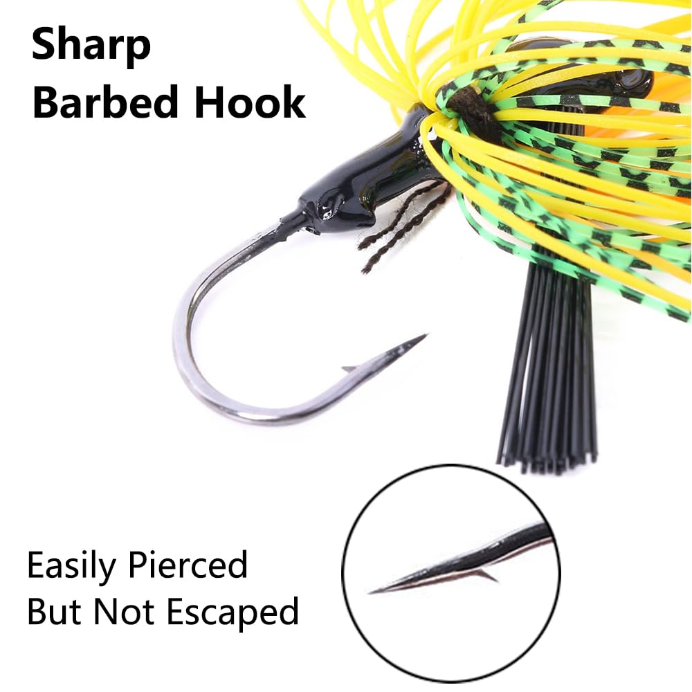 8Pcs Bass Jigs Fishing Lures Weedless Swim Jig with Weed Guard Multicolor Silicone Skirt 10g 3/8 oz Spinnerbait for Bass Pike Trout Saltwater Freshwater Fishing