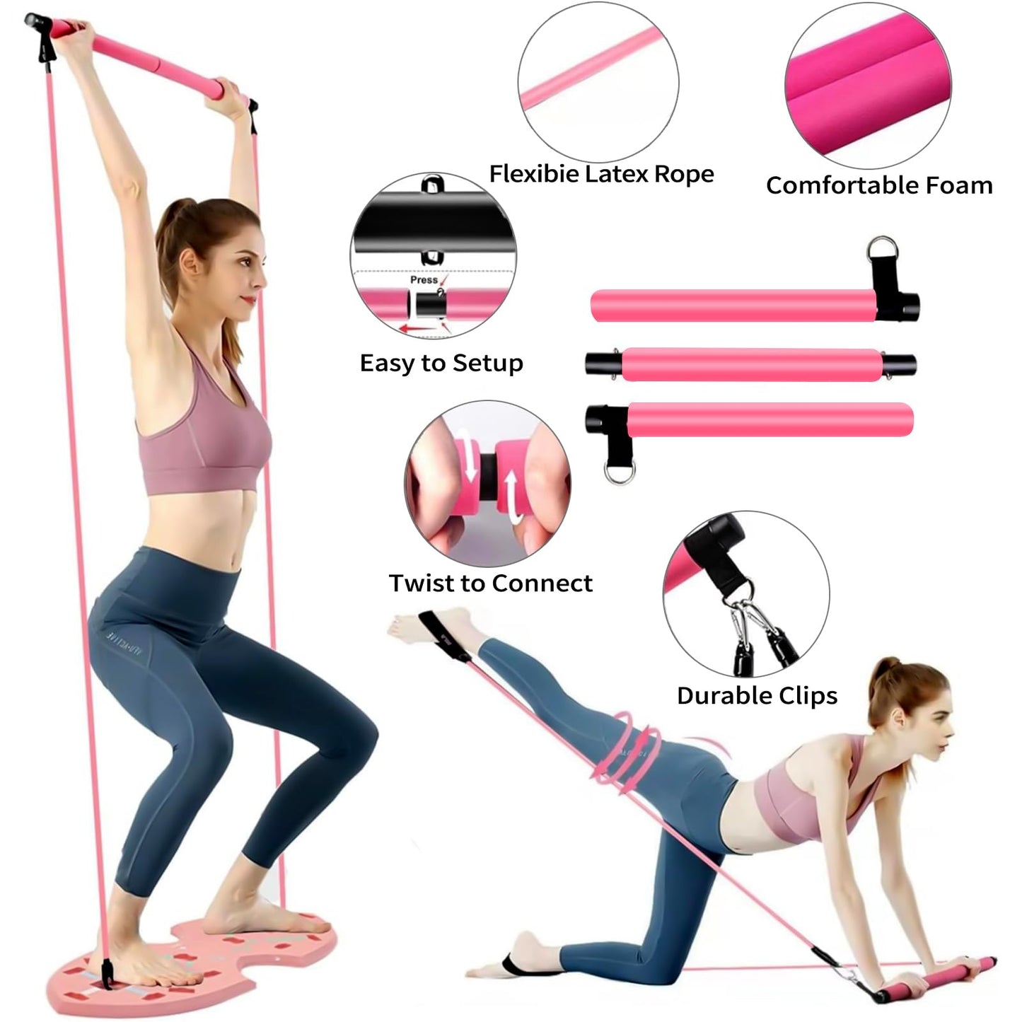 LALAHIGH Home Workout Equipment for Women, Multifunction Push Up Board, Portable Home Gym System with Resistance Bands,Ab Roller Wheel, and 20 Gym Accessories, Professional Strength Training Exercise