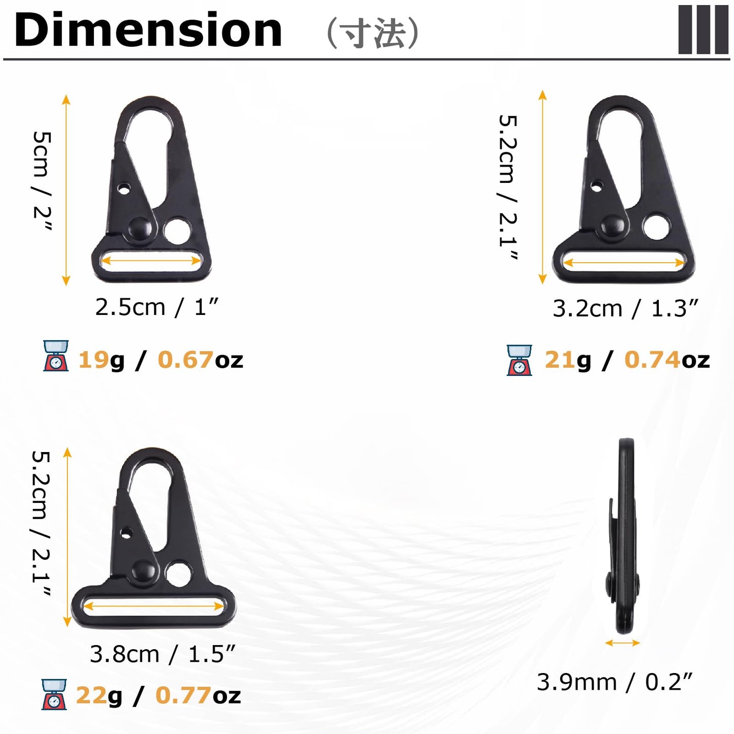 6 Pack Metal Rifle Sling Clips HK Style Sling Snap Hook Enlarged Mouth Clips Tactical Gear for Keyring Hang, Buckle and Paracord - 1" 5