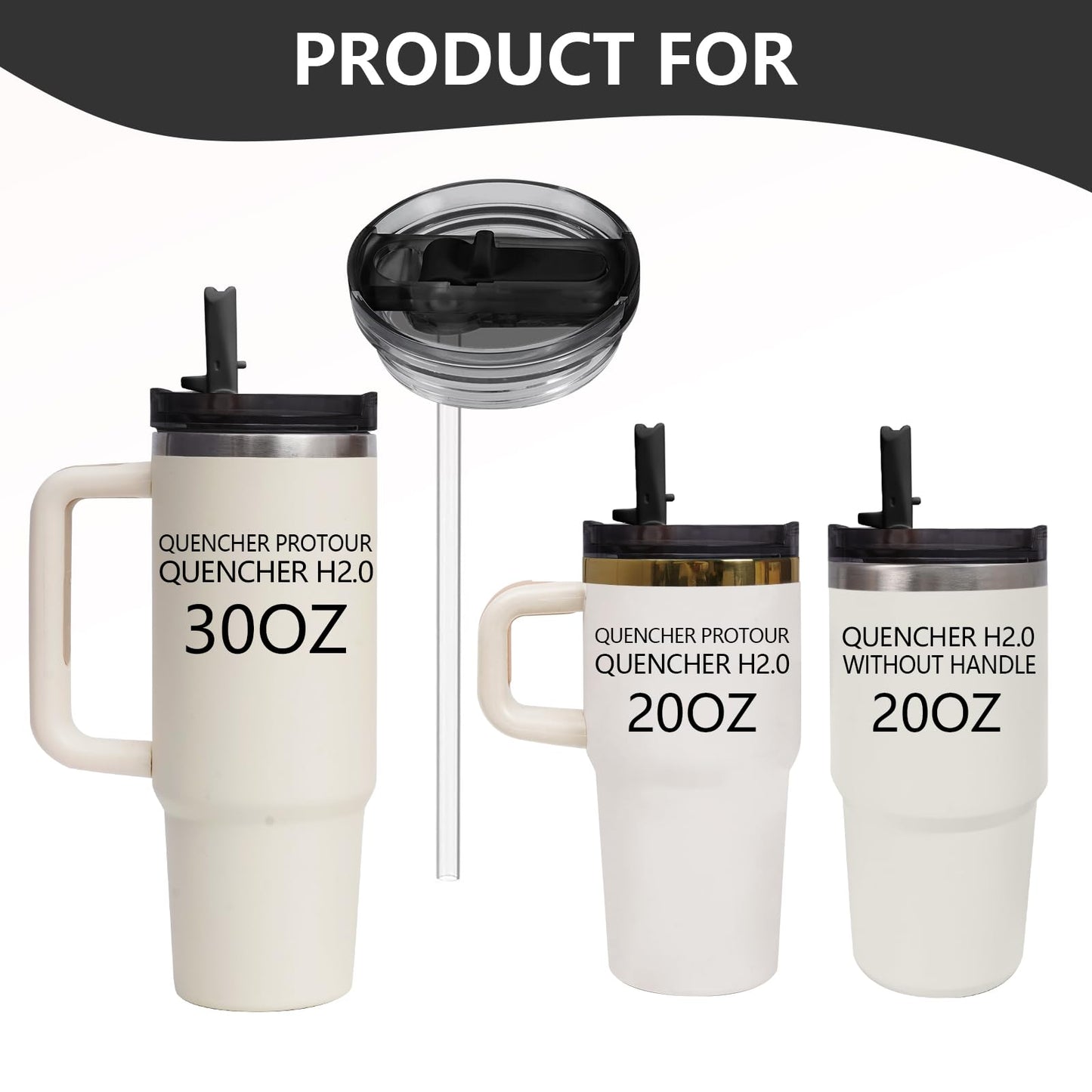 2PC Replacement Leak Proof Tumbler FLIP Lid With Straw - Fit For Stanley ProTour Quencher and Quencher H2.0 20oz,30oz Tumbler (2BLACK, 20oz and 30oz)