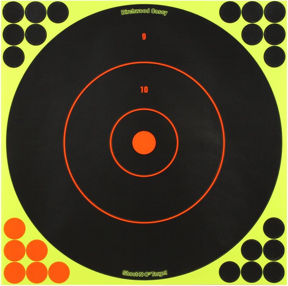 BIRCHWOOD CASEY Shoot-N-C 12" Bull's-Eye Reactive Targets - Highly Visible Instant Feedback Self-Adhesive Shooting Targets with Repair Pasters - for All Guns & Calibers