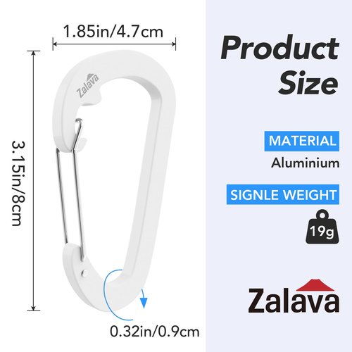6 Pack Carabiner Clip D-Shape Spring for Keychain, 3 inch Heavy Duty Keychain Clip for Climbing Fishing Hiking Outdoor Clip Hook White